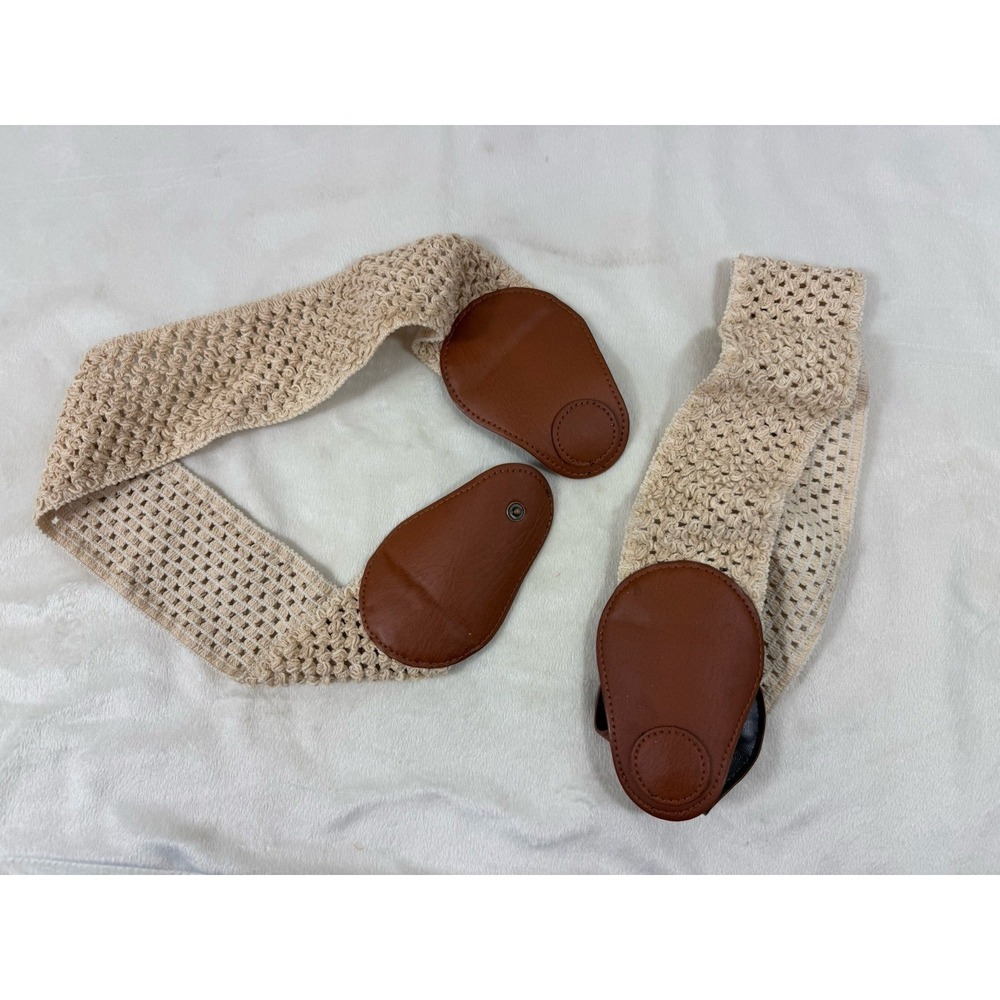 Vintage Crochet Stretch Waist Belt Womens Beige Brown Boho 70s Style Wide Hippie